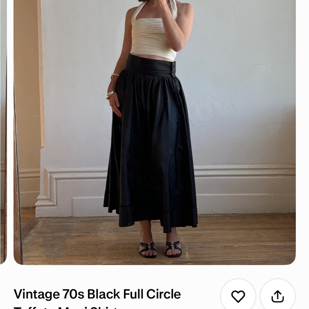 Vintage 70s Black Full Circle Taffeta Maxi Skirt